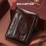 牛船长复古真皮男拉链钱包竖款休闲短款相册驾驶证头层牛皮零钱夹