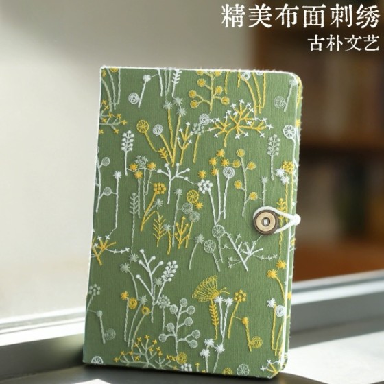 立体刺绣工艺高颜值布艺布面封面笔记本学生专用加厚a5记事本