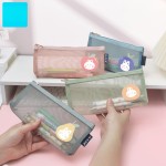 洪星考试笔袋大三角网纱笔袋韩版学生笔袋铅笔透明文具盒创意