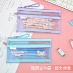 B6 卡通双层网纱笔袋 多色大容量高颜值学生考试文具袋铅笔袋批发
