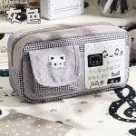 拼接格纹小猫笔袋高颜值女生2026新款文具盒大容量简约文具套装