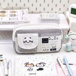 拼接格纹小猫笔袋高颜值女生2026新款文具盒大容量简约文具套装