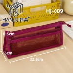 韩具HJ-009复古笔袋透明网纱笔袋三角立体双层大容量文具袋考试袋