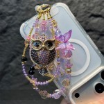 跨境TK直播手机链重工合金猫头鹰水钻挂链外贸仿水晶串珠包挂批发