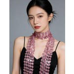 欧美时尚亚马逊热销款刺绣亮片镂空小围巾潮流珠片项链围巾女士