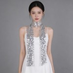 欧美时尚亚马逊热销款刺绣亮片镂空小围巾潮流珠片项链围巾女士