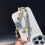 ins新款水晶串珠油画星星短款手机挂绳 创意合金雪花吊坠手机挂饰