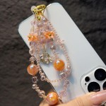 韩系爱心五瓣花锆石合金吊坠手机链轻奢浦江水晶串珠包包双层挂链