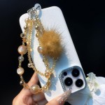 秋冬爆款水貂毛球手机链水晶双链手工串珠时尚百搭挂件高级感挂饰