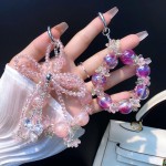 轻奢金箔珠挂链手机链女高级感手机挂件水晶珠蝴蝶结创意挂饰花朵