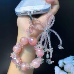 轻奢金箔珠挂链手机链女高级感手机挂件水晶珠蝴蝶结创意挂饰花朵