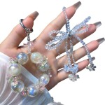 轻奢金箔珠挂链手机链女高级感手机挂件水晶珠蝴蝶结创意挂饰花朵