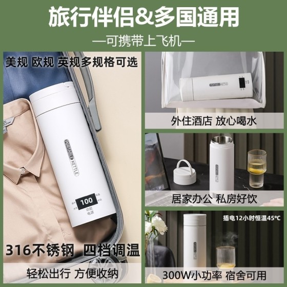 厂家批发烧水杯110V/220V通用 酒店客房迷你加热杯 316不锈钢内胆