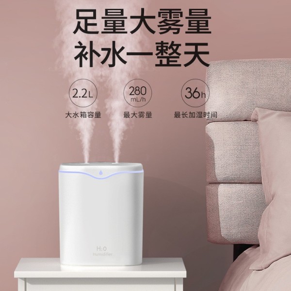 跨境2L双喷加湿器usb插电 家用桌面大容量大雾量迷你空气净化加湿