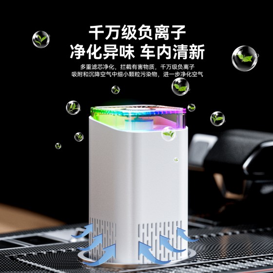 跨境新款USB车载空气净化器除甲醛异味 小型负离子臭氧空气净化器