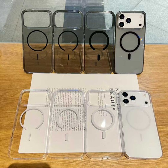 PC材质不发黄磁吸壳适用iPhone17Pro透明15大孔14Promax加硬13/16