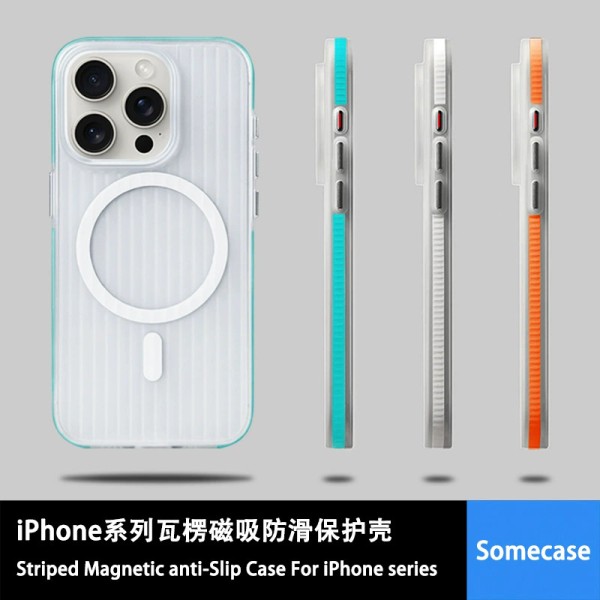 适用iPhone17ProMax磁吸手机壳瓦楞肤感磨砂苹果16全包防摔保护套