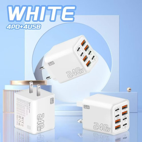 240W多口充电器PD手机插头4USB-4type-c充电头欧美英规电源适配器