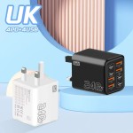 240W多口充电器PD手机插头4USB-4type-c充电头欧美英规电源适配器
