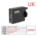 跨境新款200W多口充电器3USB+3PD手机六合一快充头5V2.4A欧美英规