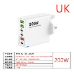 跨境新款200W多口充电器3USB+3PD手机六合一快充头5V2.4A欧美英规