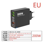 跨境新款200W多口充电器3USB+3PD手机六合一快充头5V2.4A欧美英规