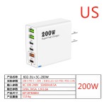 跨境新款200W多口充电器3USB+3PD手机六合一快充头5V2.4A欧美英规