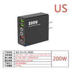 跨境新款200W多口充电器3USB+3PD手机六合一快充头5V2.4A欧美英规