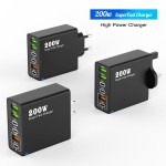 跨境新款200W多口充电器3USB+3PD手机六合一快充头5V2.4A欧美英规