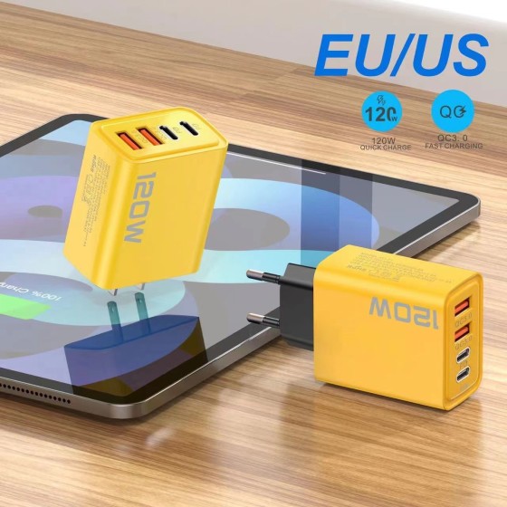 120W快充充电器双USB+双Type-C多口PD快充美规欧规充电头现货批发
