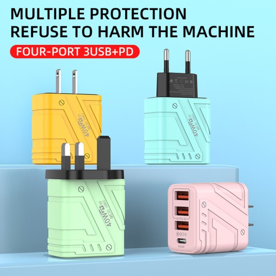机甲风手机充电器多口充电器USB快充5V3A三U安卓5V3A 充电头typec