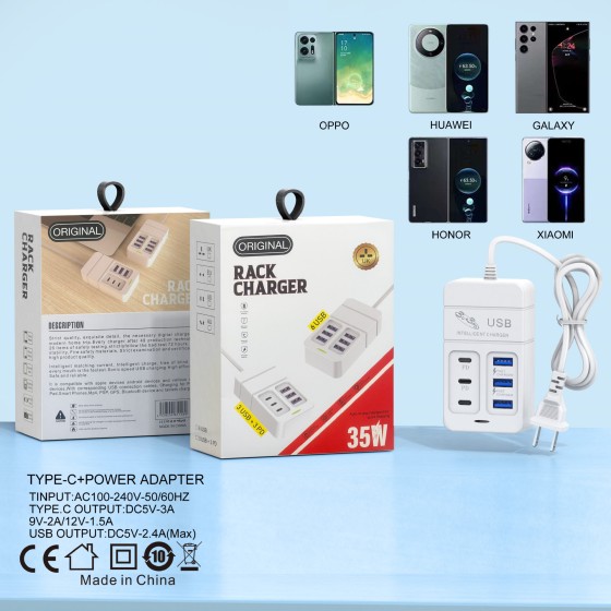 新款6usb手机充电器排插3pd多口type-c插座快速充延长线充头通用