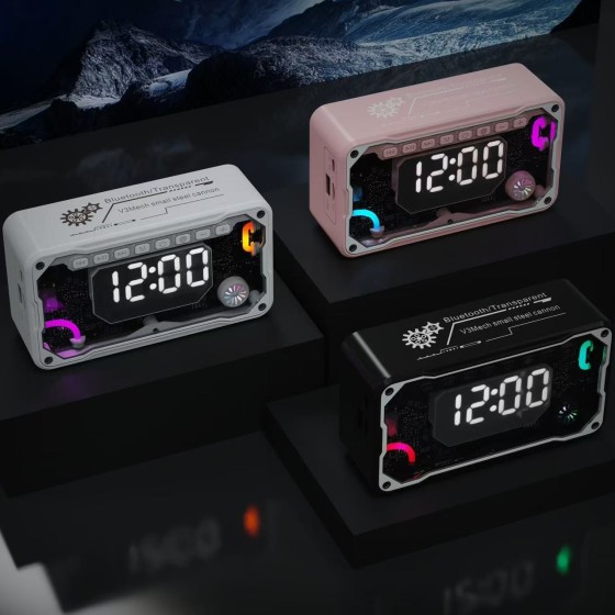 跨境新品V3透明机甲RGB灯光便携式桌面闹钟音响小钢炮蓝牙音箱