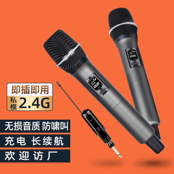 无线话筒手持万能麦一拖二高音质家庭K歌音响直播充电无线麦克风