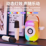 便携式RGB炫彩K歌麦克风音箱 一体家用便携手提无线话筒音箱 跨境