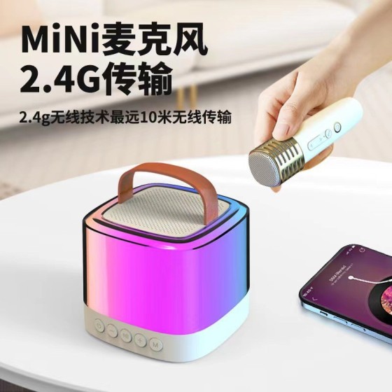 新款跨境蓝牙音箱便携式户外蓝牙音响无线K歌带话筒麦克风家庭ktv