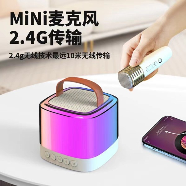 新款跨境蓝牙音箱便携式户外蓝牙音响无线K歌带话筒麦克风家庭ktv