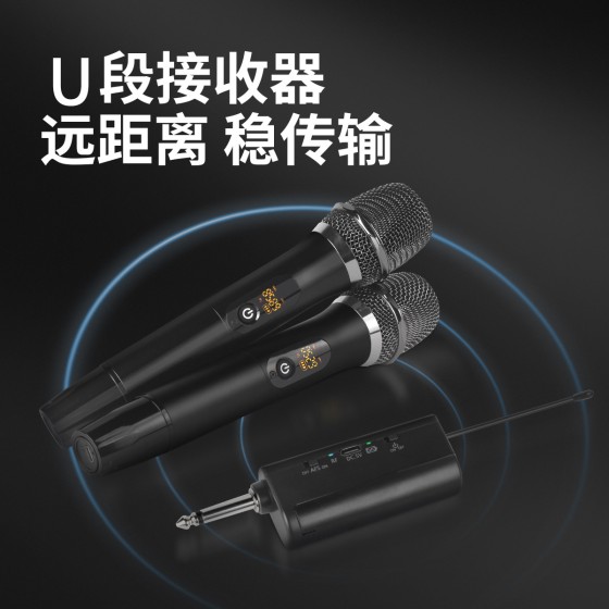 专业无线麦克风带接收器话筒一拖二U段固频家用户ktv外音响卡拉OK