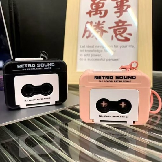 磁带黑粉色录音机钥匙扣迷你复古收音机会唱歌的音乐盒挂件可录音