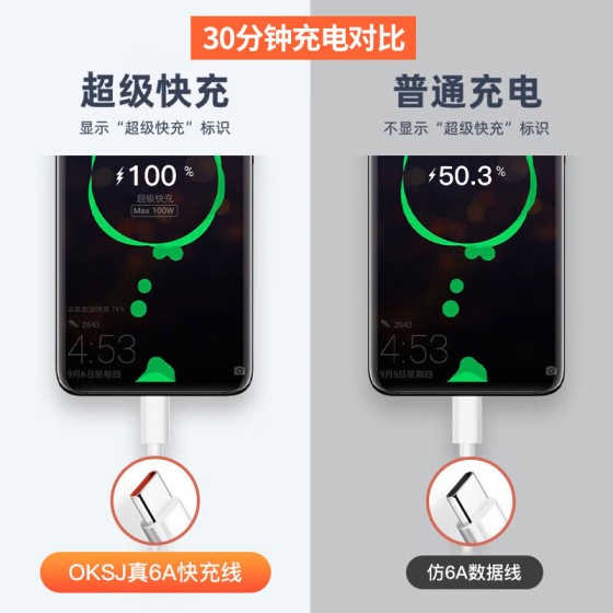 Typc-c超级快充数据线6A 适用华为mate60P70手机充电线66W88W120W