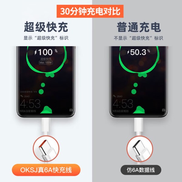 Typc-c超级快充数据线6A 适用华为mate60P70手机充电线66W88W120W