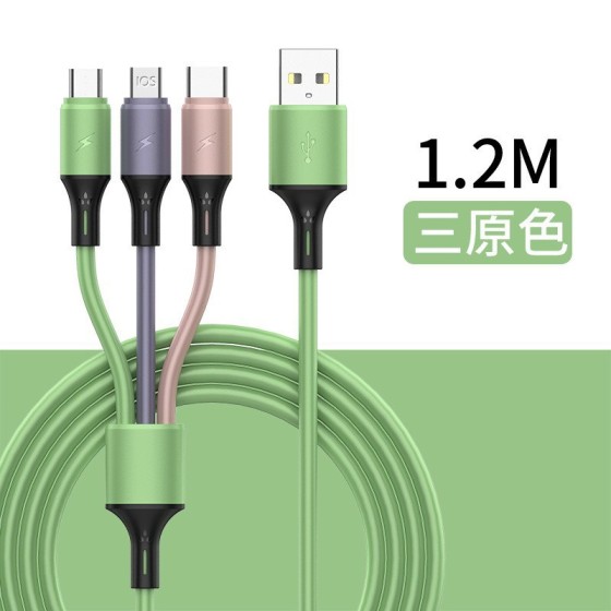 液态硅胶一拖三充电线批发usb线适用华为苹果typec安卓快充数据线
