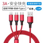 工厂现货编织三合一3A快充数据线适用苹果安卓type-c一拖三充电线