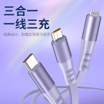 快充可伸缩一拖三数据线快充三合一数据线120w马卡龙色系展会礼品