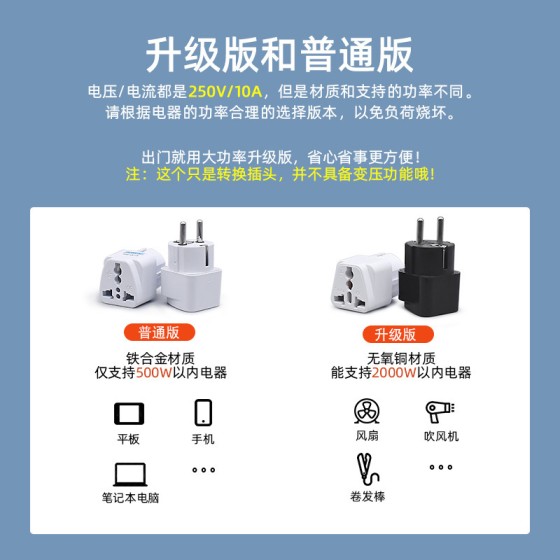 纯铜德标转换插头 法国韩国俄罗斯巴厘岛旅游插头德国欧洲转接头
