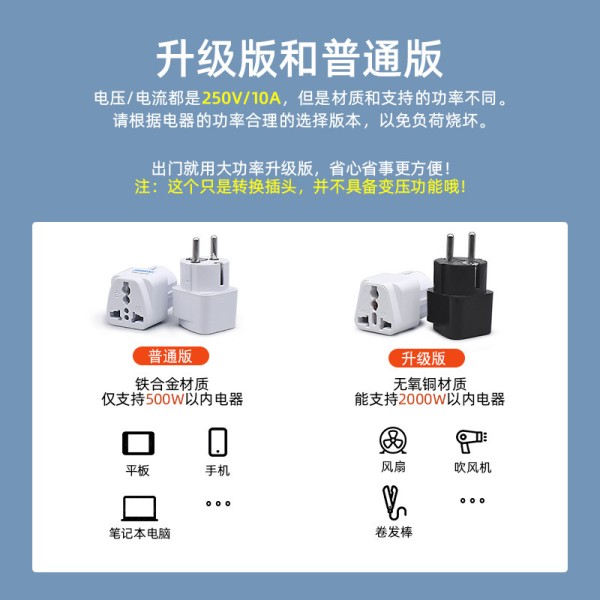 纯铜德标转换插头 法国韩国俄罗斯巴厘岛旅游插头德国欧洲转接头