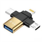 OTG转接头适用苹果Type-c安卓三合一多功能转换器USB3.0手机读卡