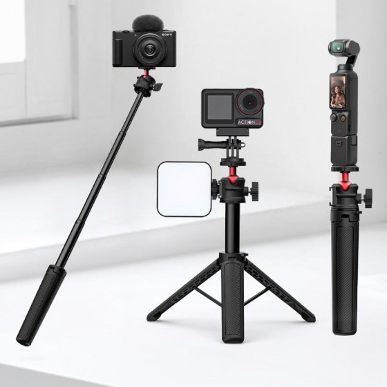 跨境适用大疆Pocket3手持自拍杆三脚架gopro运动相机稳定器延长杆