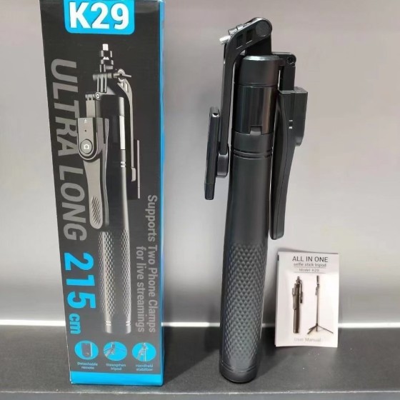 K29手机蓝牙遥控器三脚架自拍杆四轴手持稳定直播落地2.15米支架
