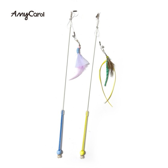 AmyCarol飞趣羽毛响纸响片长杆长绳自嗨解闷网红猫咪逗猫棒玩具